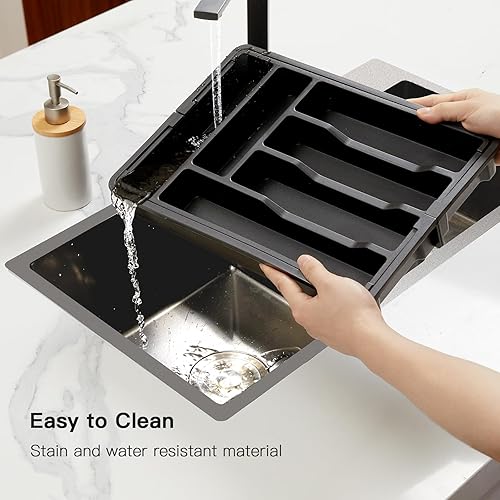 Miniatura 4 de Pipishell Organizador de cajones de cubiertos, bandeja de almacenamiento de utensilios de cocina expandible sin BPA para tenedores, cucharas y