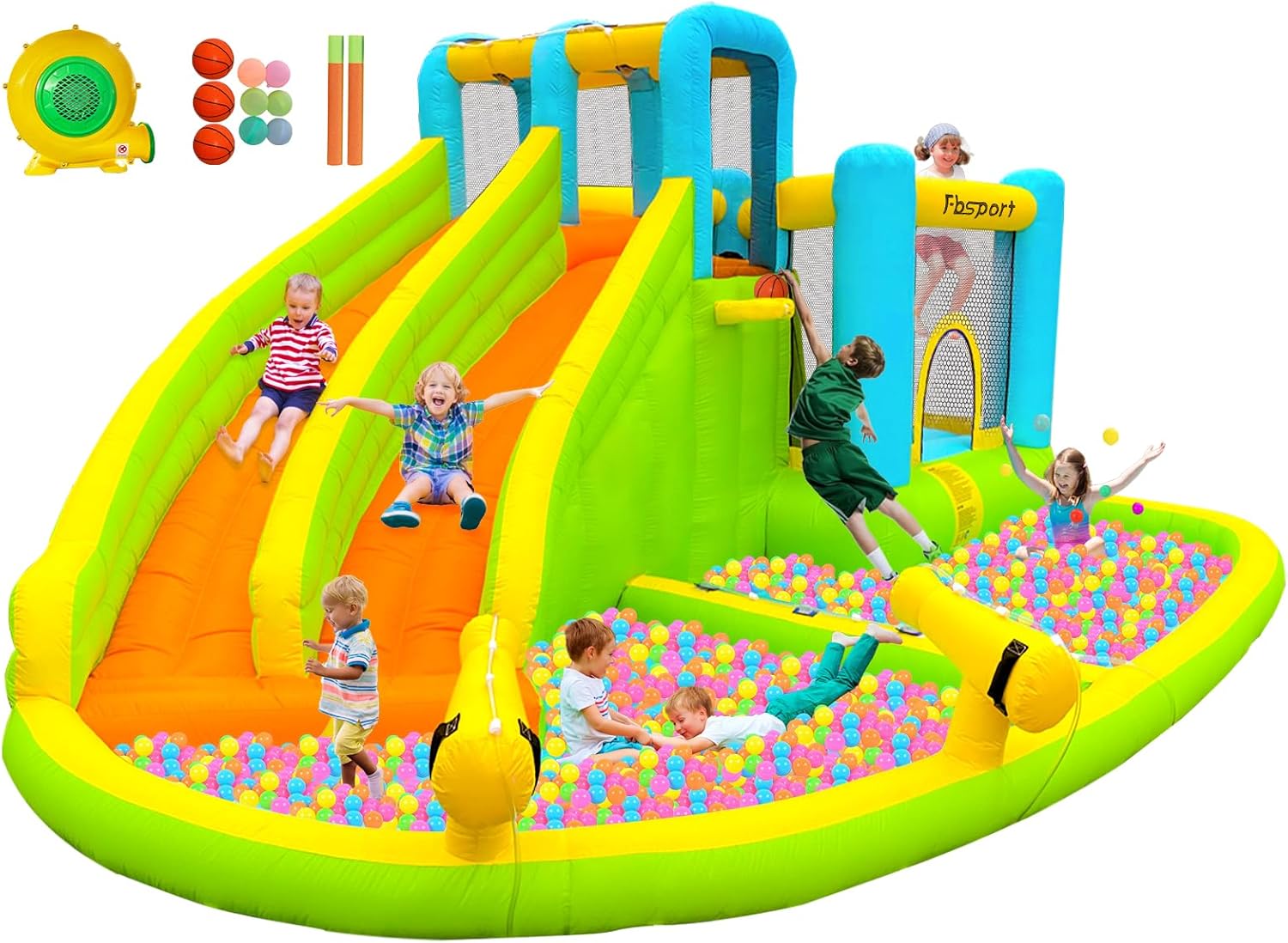 Amazon.com: FBSPORT Inflatable Bounce House Water Slide Park, Double ...