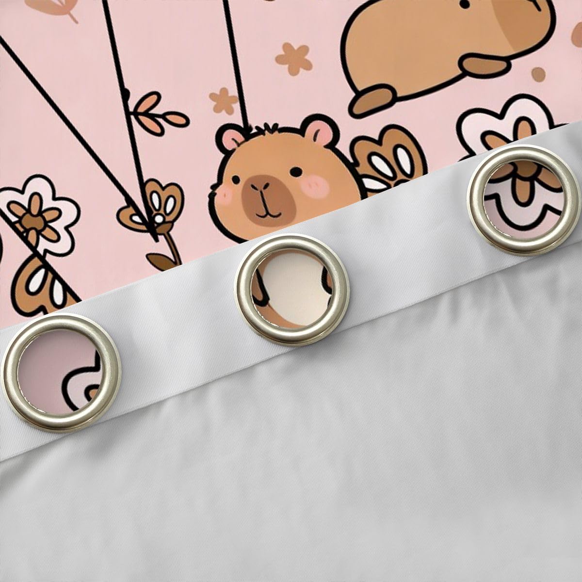 Homewish Cartoon Capybara Curtain 137x117(HxB) Niedliche Tiere Vorhänge Schlafzimmer Capybara Liebhaber Buchstabe V Verdunkelungsvorhänge Zweige Florale 2 Paneele Vorhang