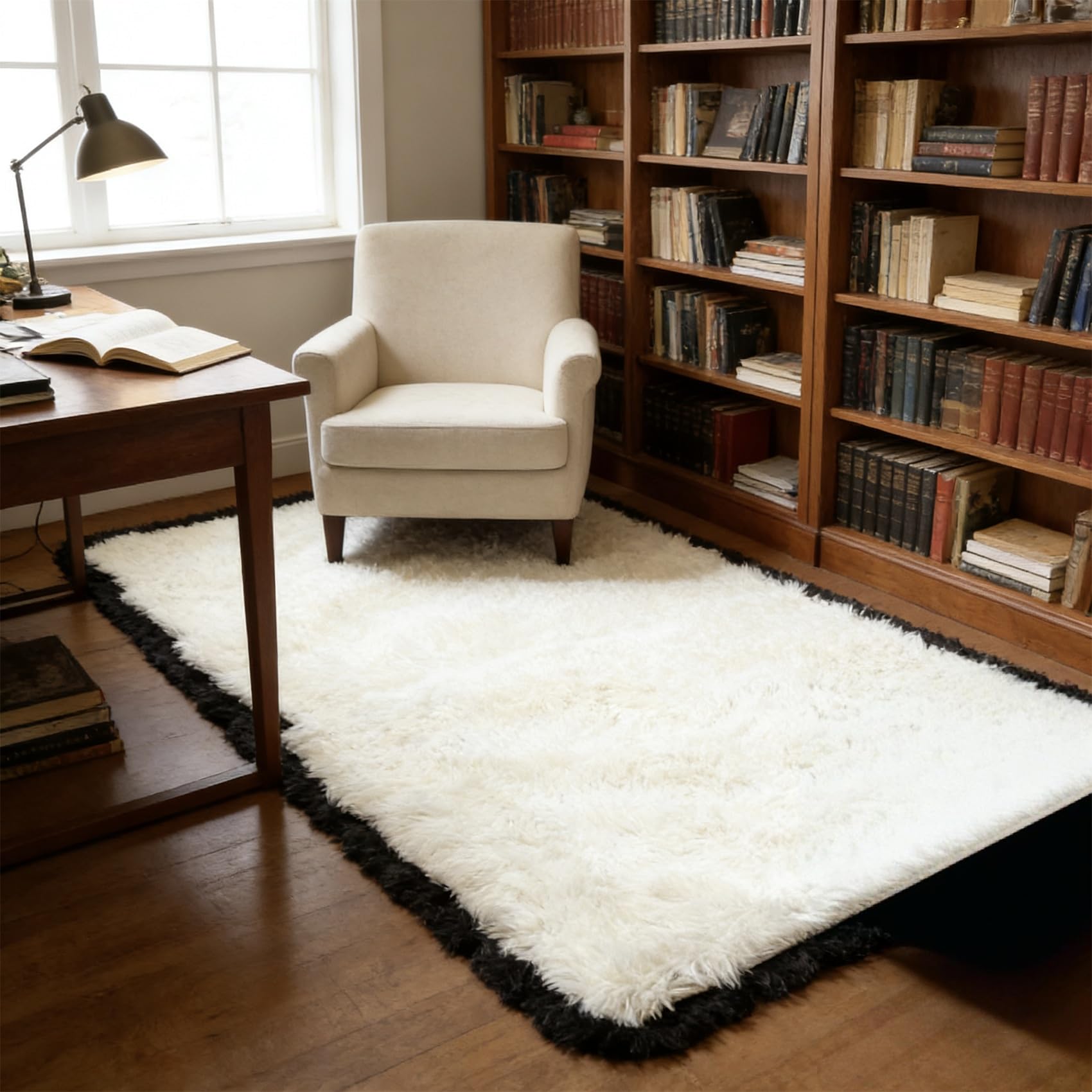 Tapis antidérapant 220x100 cm blanc shaggy facile à entretenir