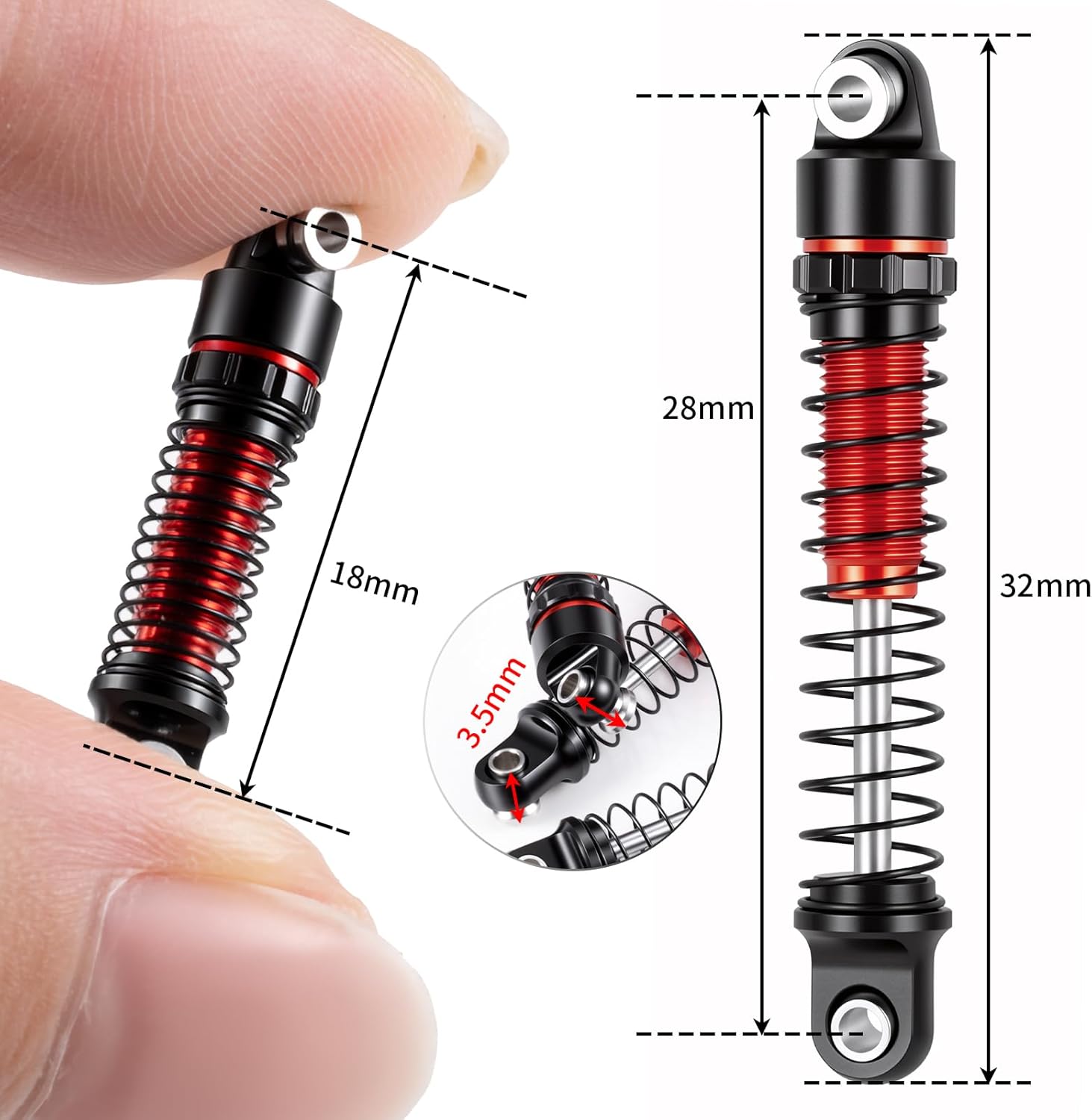 RCLIONS Aluminum RC Car Shocks 28mm Shock Absorber for AXIAL SCX30 K10 JLU 1/30th RC Crawler Car Upgrade Parts (Red)