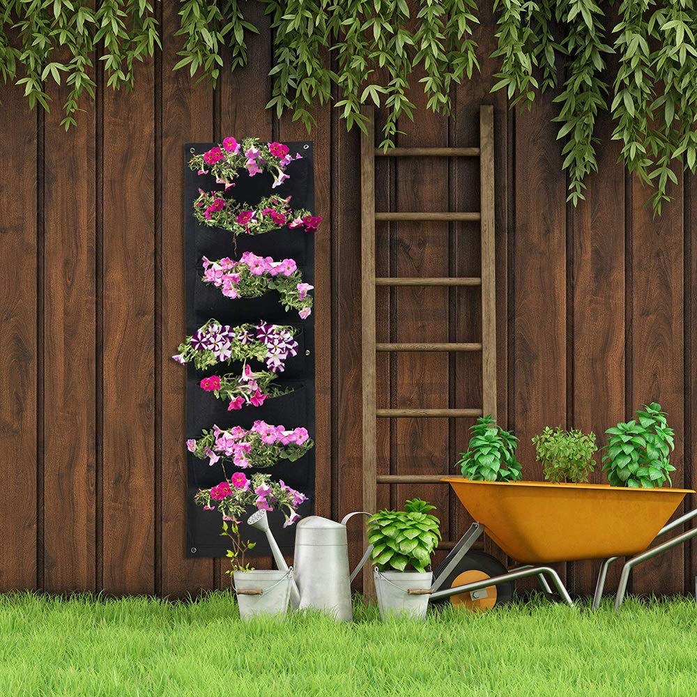 Sac De Plantation Murale 7 Poches 100x30cm Noir - Jardinière Verticale Pour Fraises Et Plantes