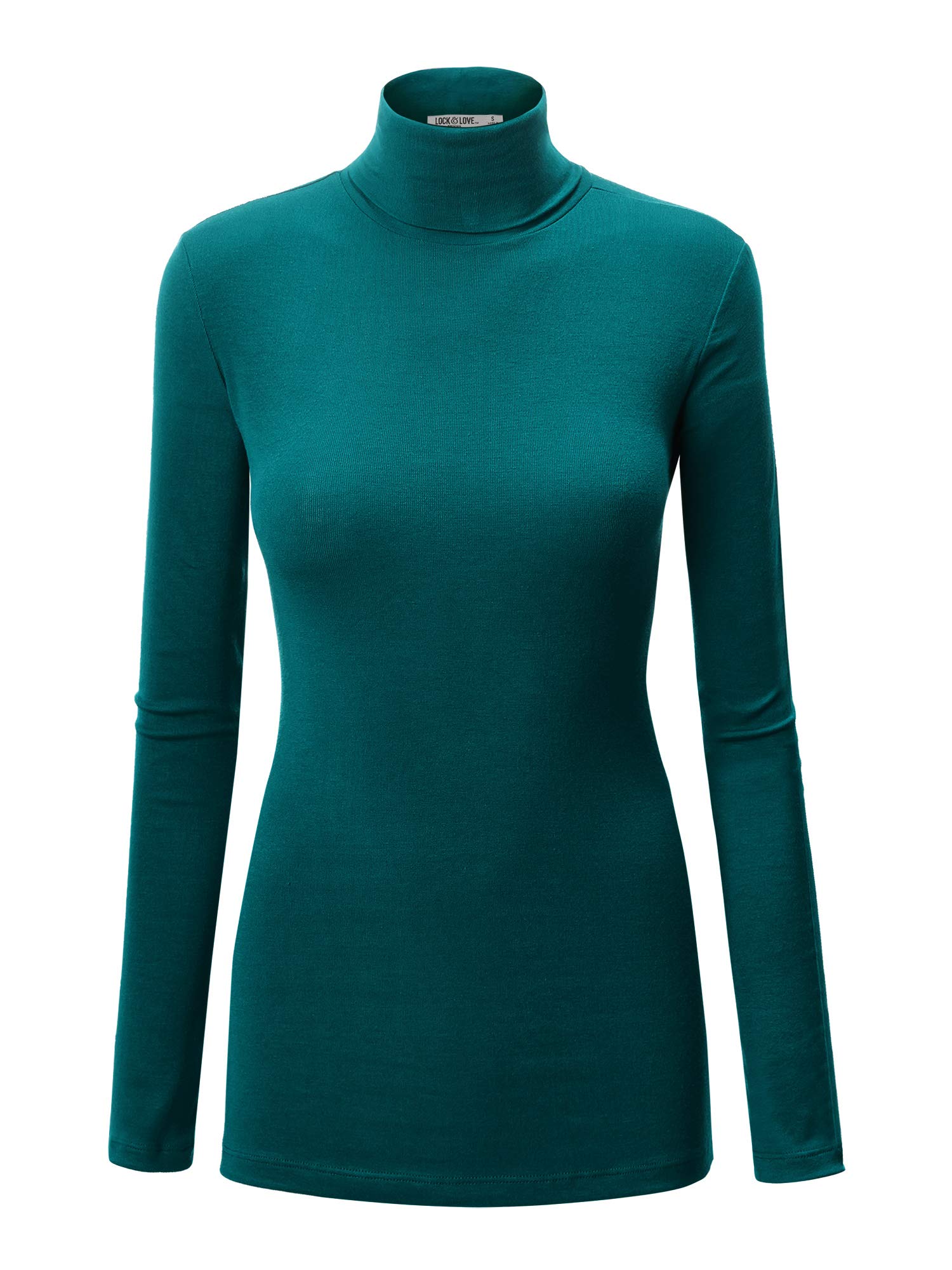 Lock and Love Women's Turtleneck Top Lightweight Long Sleeve Slim Fit Pullover, Soft Rayon Stretch Layering Basic, S-3XL