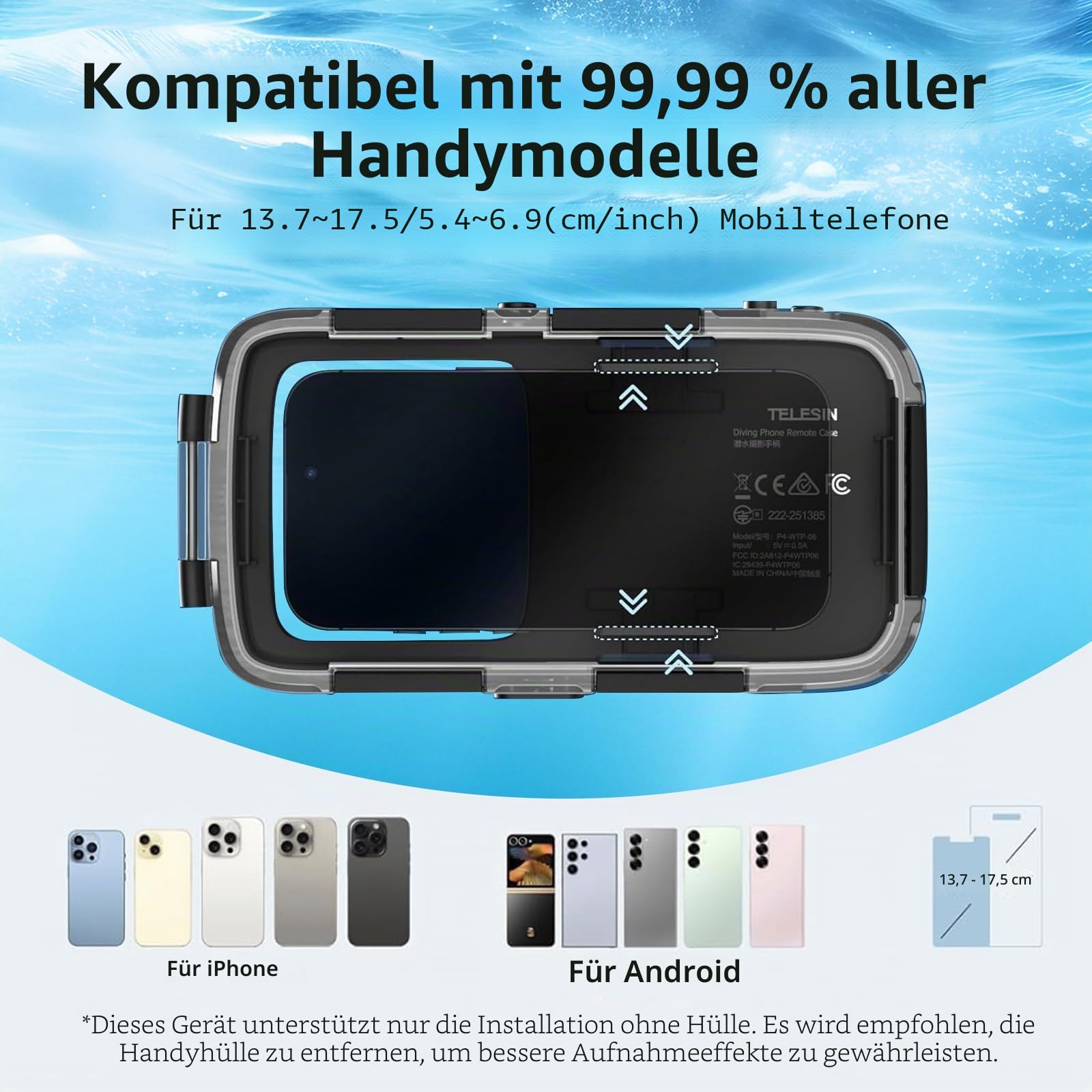 Unterwasser Handyhülle Wasserdicht Schnorcheln Wasserdicht Tauchen,Handy Unterwasser Hülle Wasserfeste tief 20M Handytasche für iPhone 17 16 15 14 13 12 11 Pro Max/XS/X Samsung Galaxy und Mehr Handys