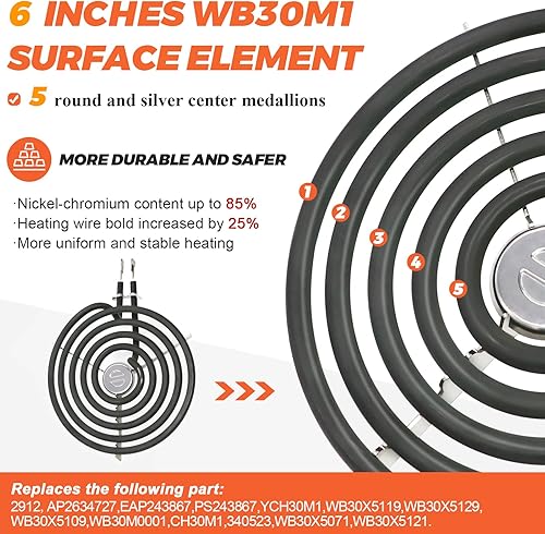 Miniatura 3 de Paquete de 4 quemadores eléctricos ERS30M1 ERS30M2 de repuesto para GE Hotpoint Kenmore, repuesto para quemador de estufa eléctrica de 6 y 8