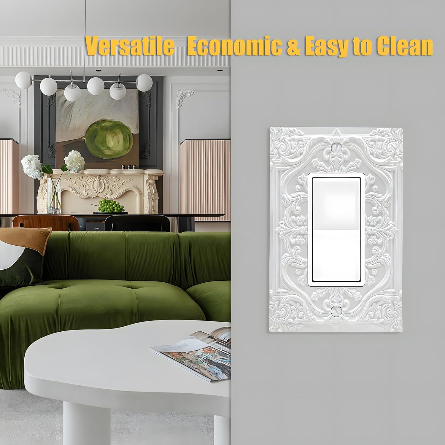 Decorative Outlet Covers Ivory White 3D Floral Embossed 1 Gang Rocker Light Switch Cover Plate Single Decora Light Switch Covers Wall Plate Faceplate for Bedroom Home Decor