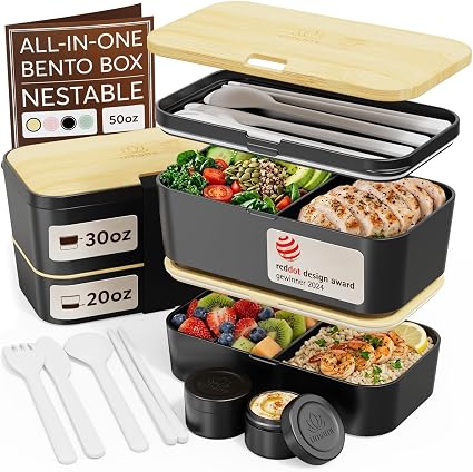 Umami Bento Box All-in-1 w/ 4 Utensils, 100% Leakproof, Dishwasher