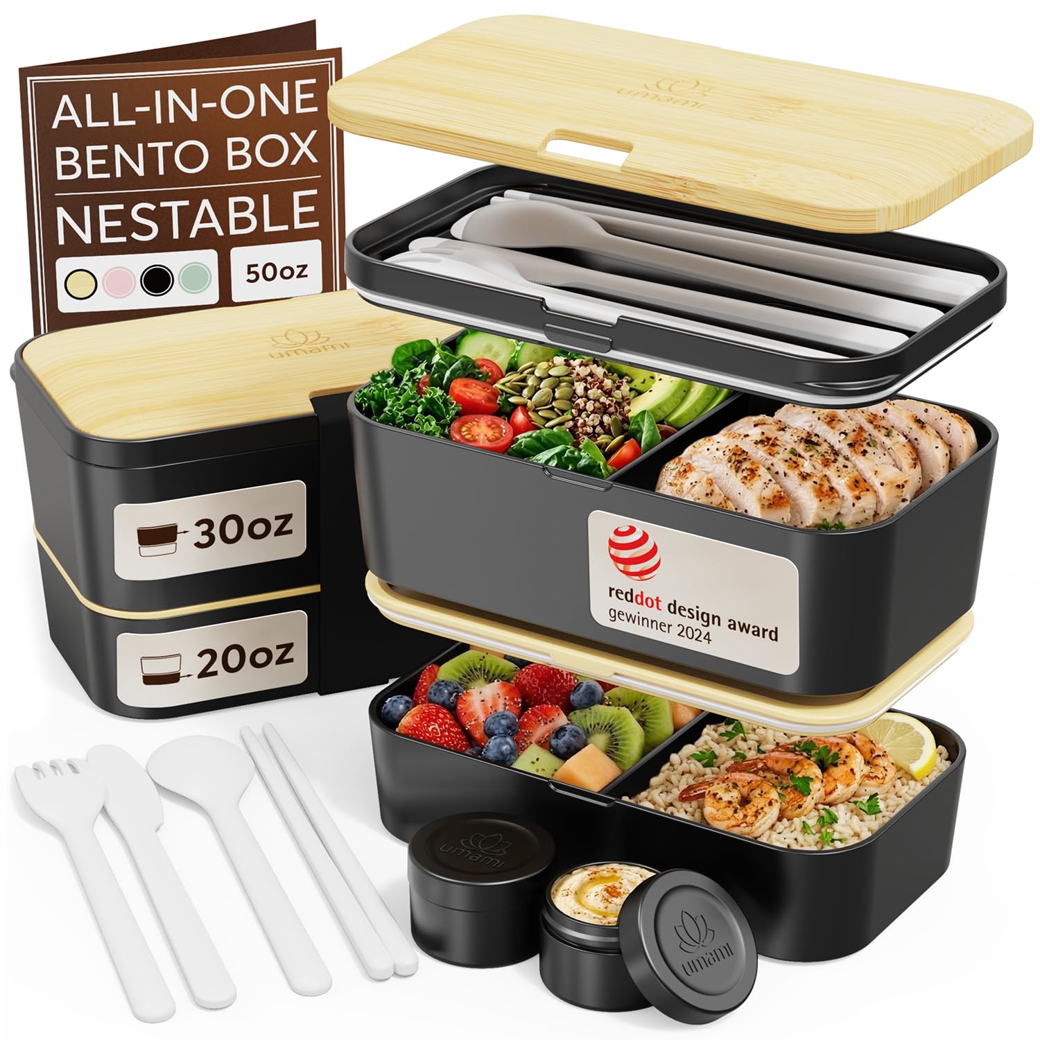 Amazon.com: Umami Bento Box All-in-1 w/ 4 Utensils, 100% Leakproof