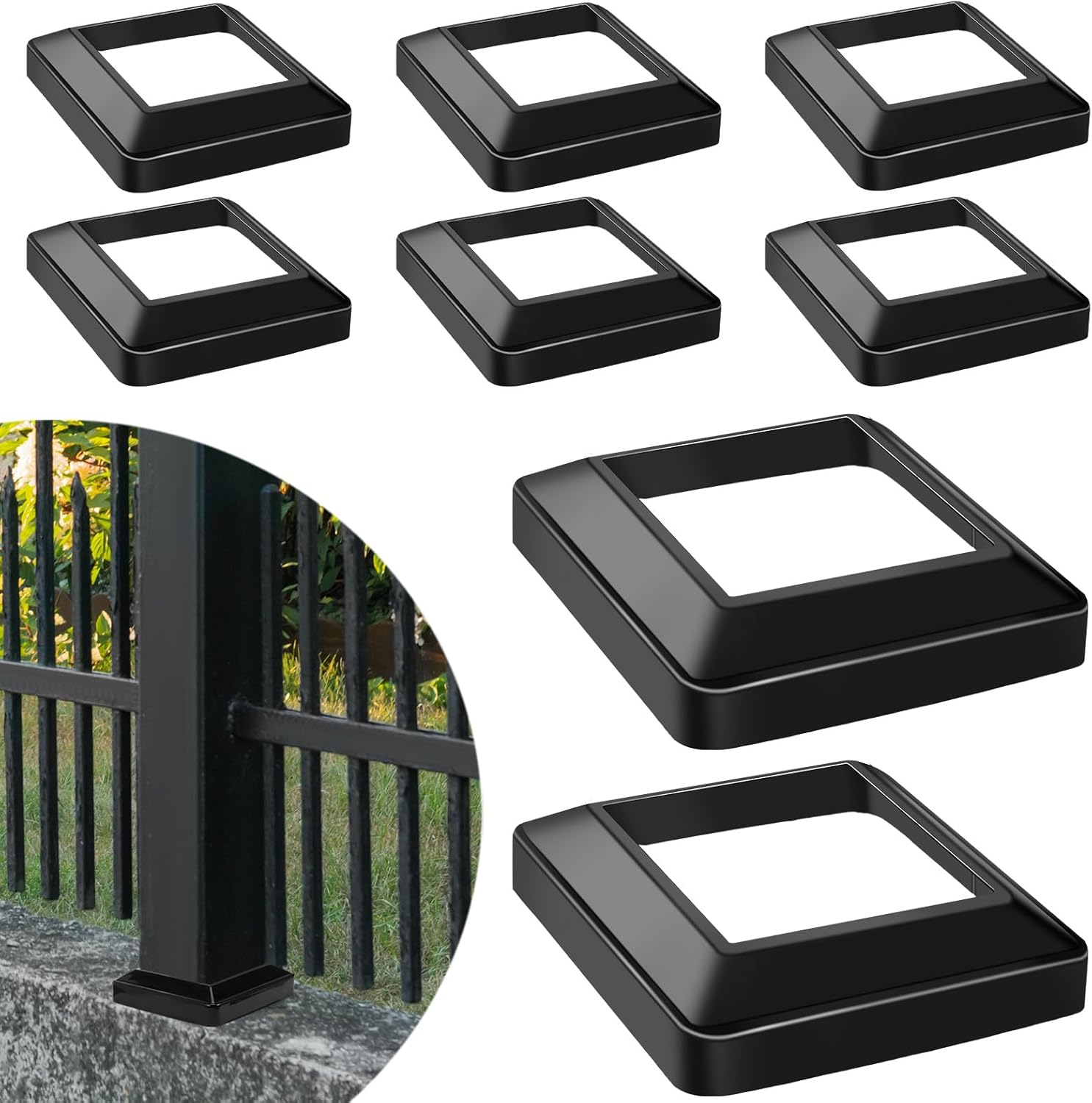 Tandefio 8 Pcs 4 x 4 Post Skirt, One-Piece Metal Post Base Cover Internal Size 3. 5 x 3. 5 Base Cover, Porch Columns Wraps for Fence Stair Wood Vinyl (Glossy Black)