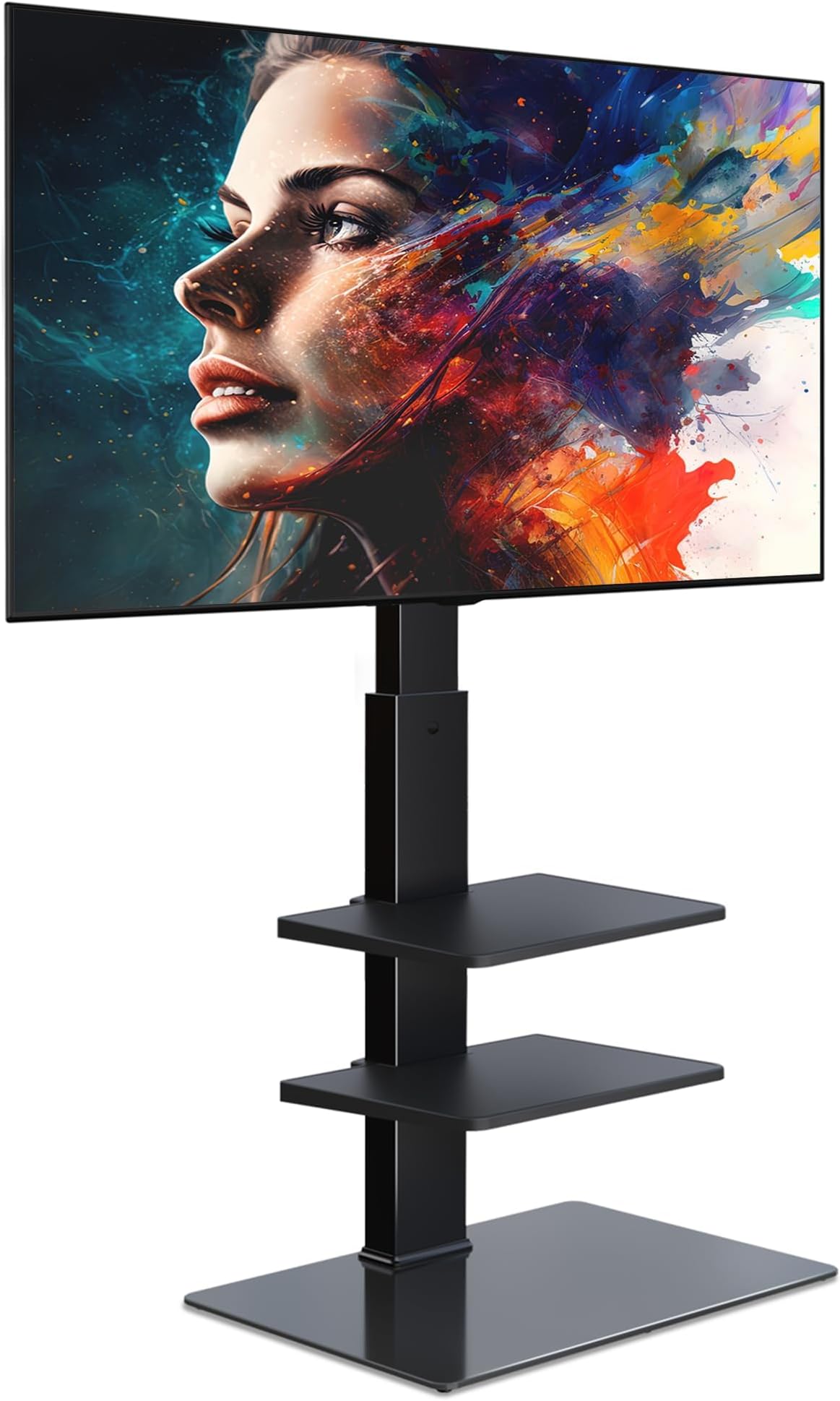 FITUEYES Swivel Floor TV Stand with Mount for TVs 37 43 50 55 60 65 70 75 Inch LCD LED Flat/Curved Screens Universal Swivel Televisions TV Mount Stand for Bedroom Living Room Black Tempered Glass Base