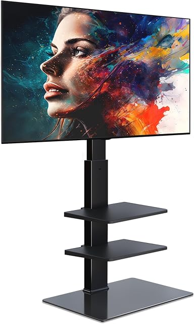 FITUEYES TV Pour les télés de 32-70'' jusqu'à 88 lbs, plancher TV Hauteur jusqu'à 54.6'' avec Max Vesa 600 x400 mm, 60 Degrés pivotants & 6 Niveaux Réglage de la hauteur