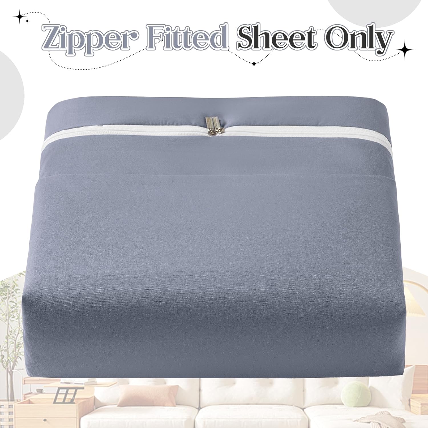 SiinvdaBZX Zipper Fitted Sheet King Only, Ultra-Soft Microfiber Zippered Mattress Cover Protector Bed Bottom Sheet Cover for 12-16 Inch Deep Mattress, Light Gray