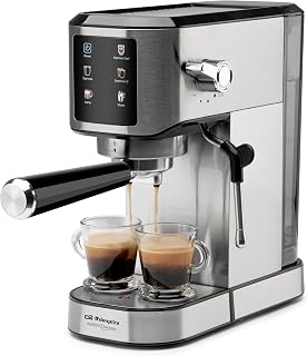 Orbegozo EX 7000 Cafetera espresso compacta 20 bares de presión, 1350W, panel táctil, depósito 1L, vaporizador inox, compatible con café molido y monodosis, sistema anti sobrecalentamiento