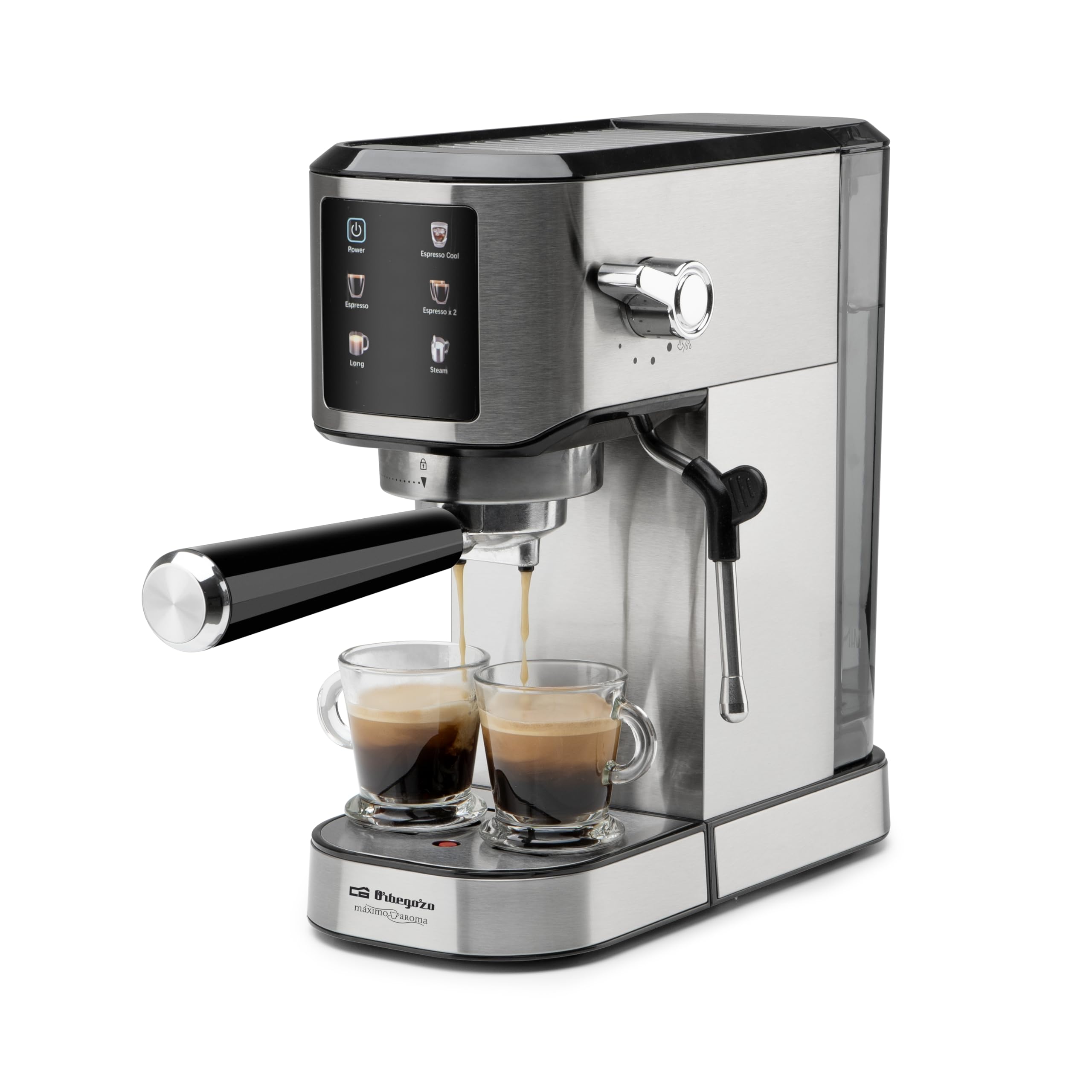 Orbegozo EX 7000 Cafetera espresso compacta 20 bares de presión, 1350W, panel táctil, depósito 1L, vaporizador inox, compatible con café molido y monodosis, sistema anti sobrecalentamiento