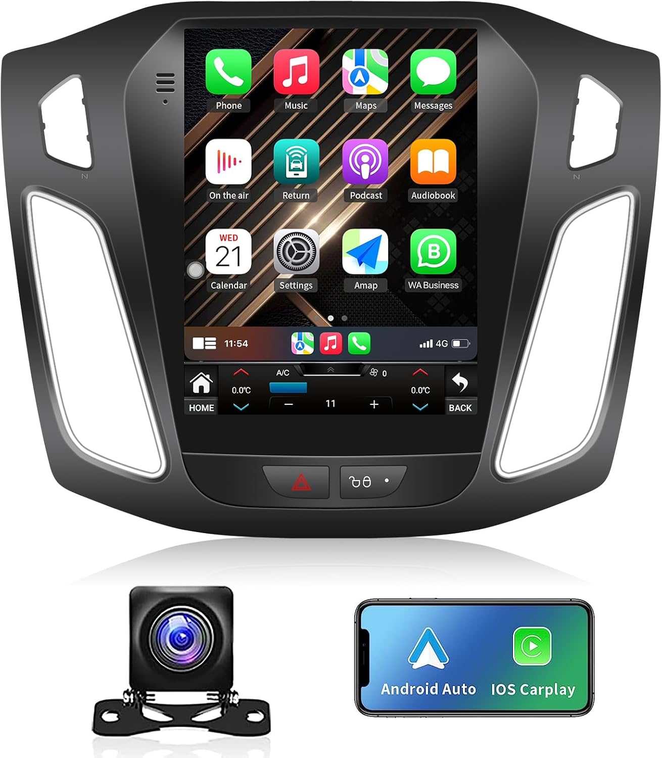 Upgrade 4GB+32GB Android13 Car Stereo Radio for Ford Focus 2012-2018 Wireless CarPlay & Andriod Auto 10.4 Inch Touch Screen Android Car Radio with GPS Navigation Bluetooth 5GWiFi Backup Camera