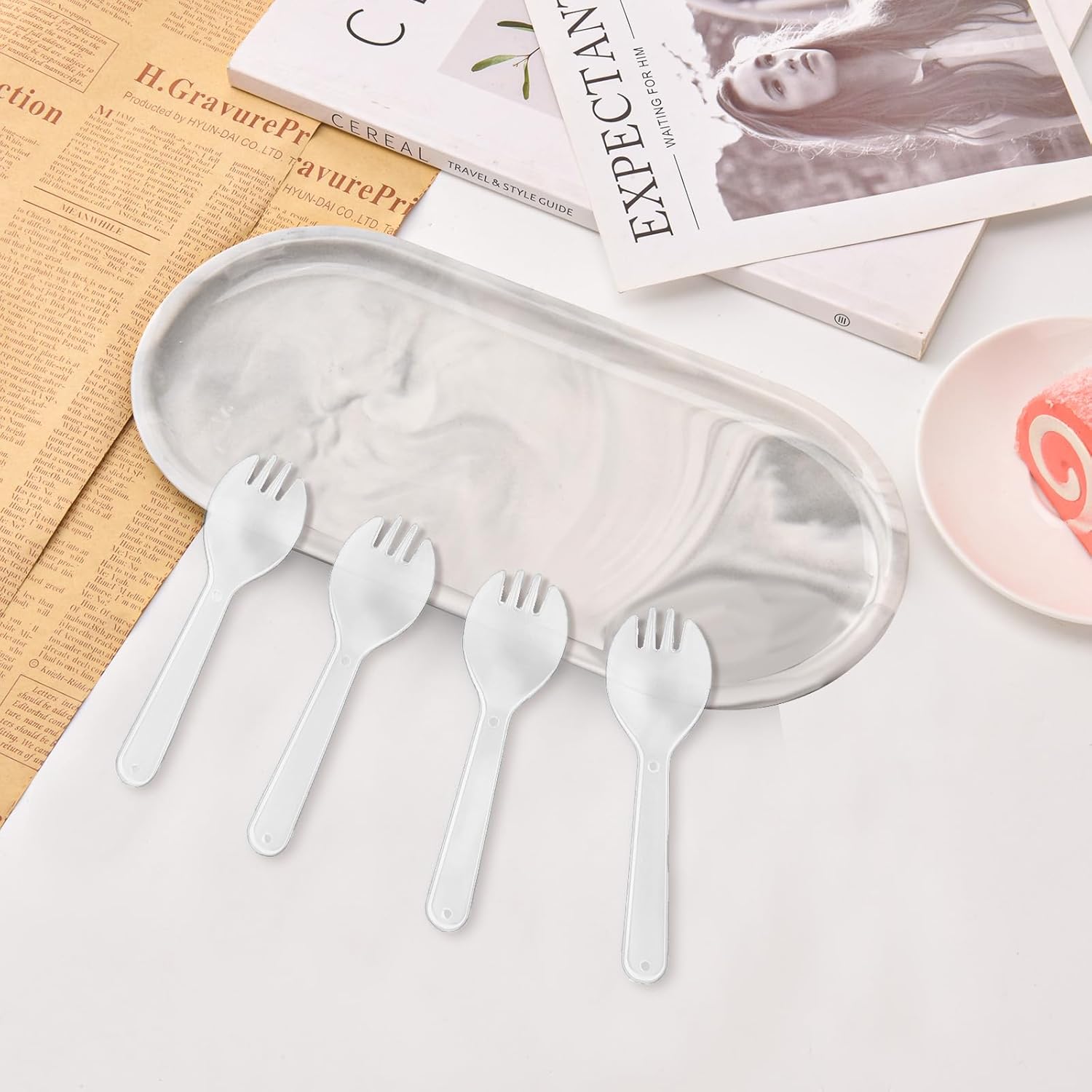 1000Pcs Mini Clear Plastic Spork, 4.2 Inch Individually Wrapped Disposable Utensils, Small Fork and Spoon Combo for Restaurant, Catering Events, Cakes, To-Go & Party Use