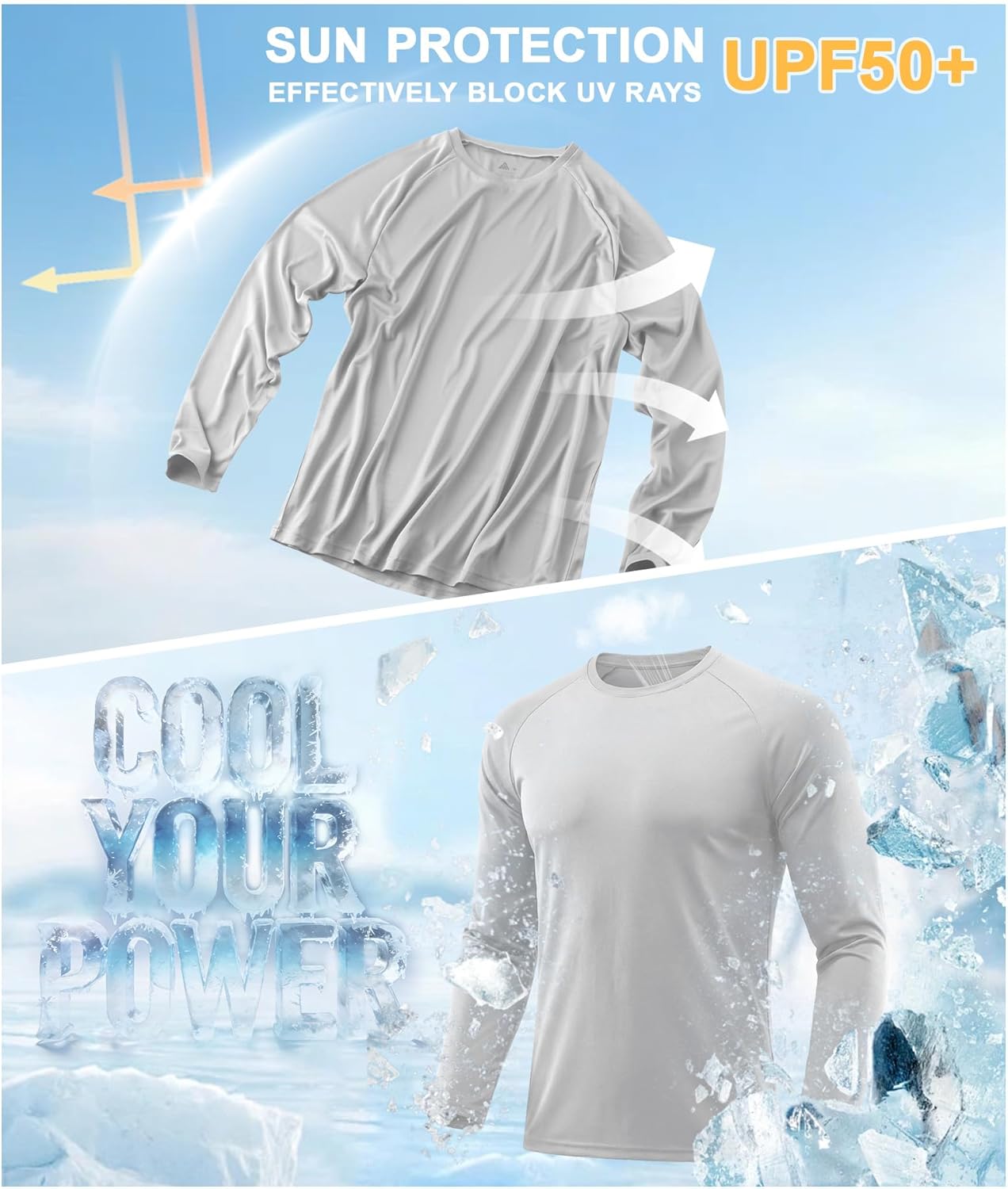 3 Pack Long Sleeve Shirts for Men UPF 50+ UV Sun Protection Shirts Moisture Wicking Rash Guard Workout Gym Swim - Image 5