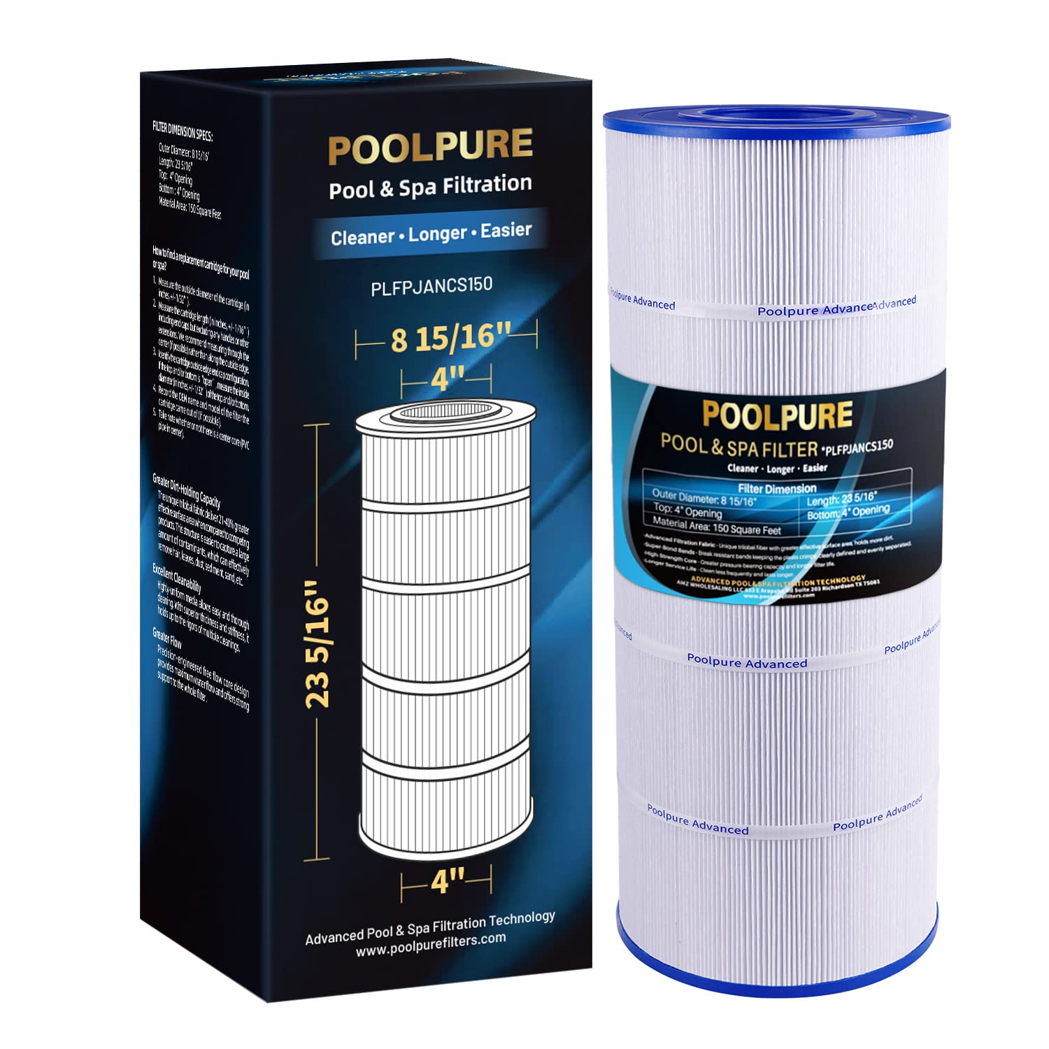 POOLPURE PLFPJANCS150 Pool Filter Replaces Jandy CS150, R0462300, PJANCS150, Unicel C-8414, C-8317, 