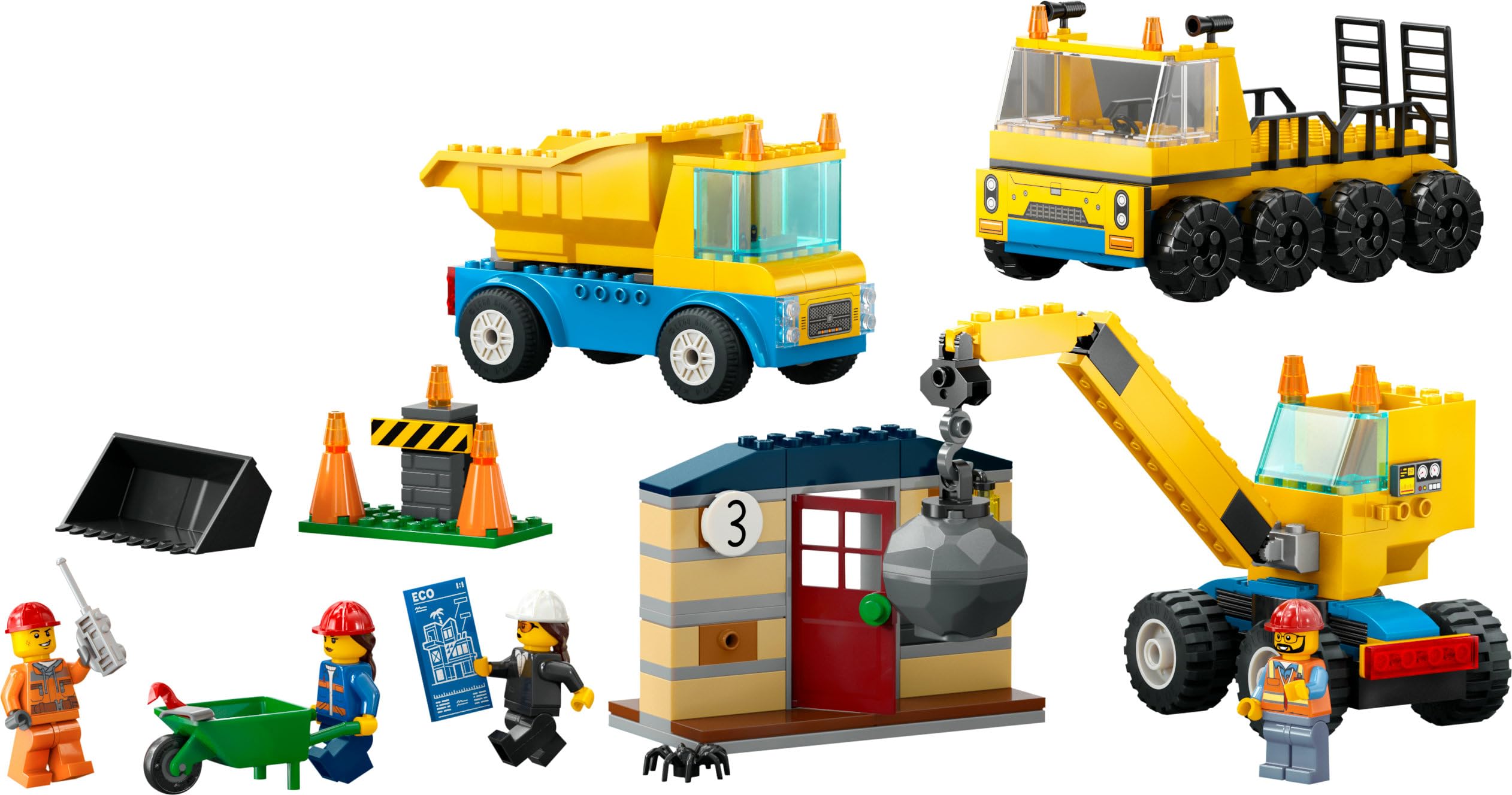 LEGO City Camiones de Construcción y Grúa con Bola de Demolición, Excavadora de Juguete, Camión Basculante y Vehículos de Transporte, Set de Aprendizaje para Niños y Niñas a Partir de 4 Años 60391