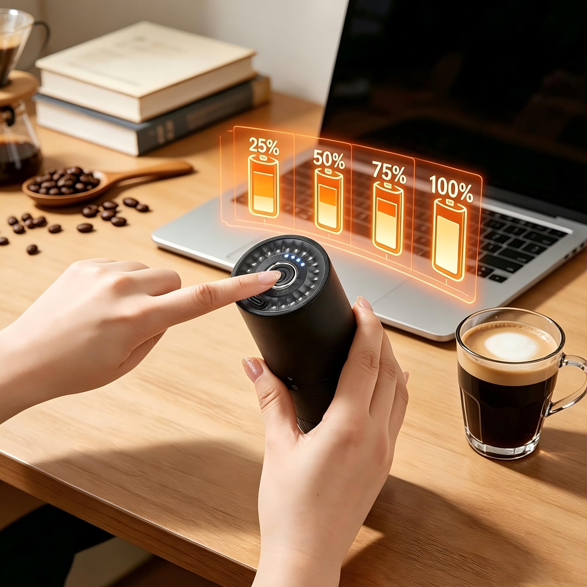 Molinillo de café eléctrico con esfera interna continua, rebaba CNC de doble rodamiento para molienda ultrafina de malla 50, motor silencioso con antiatascos inversos, capacidad de 20 g, se adapta a