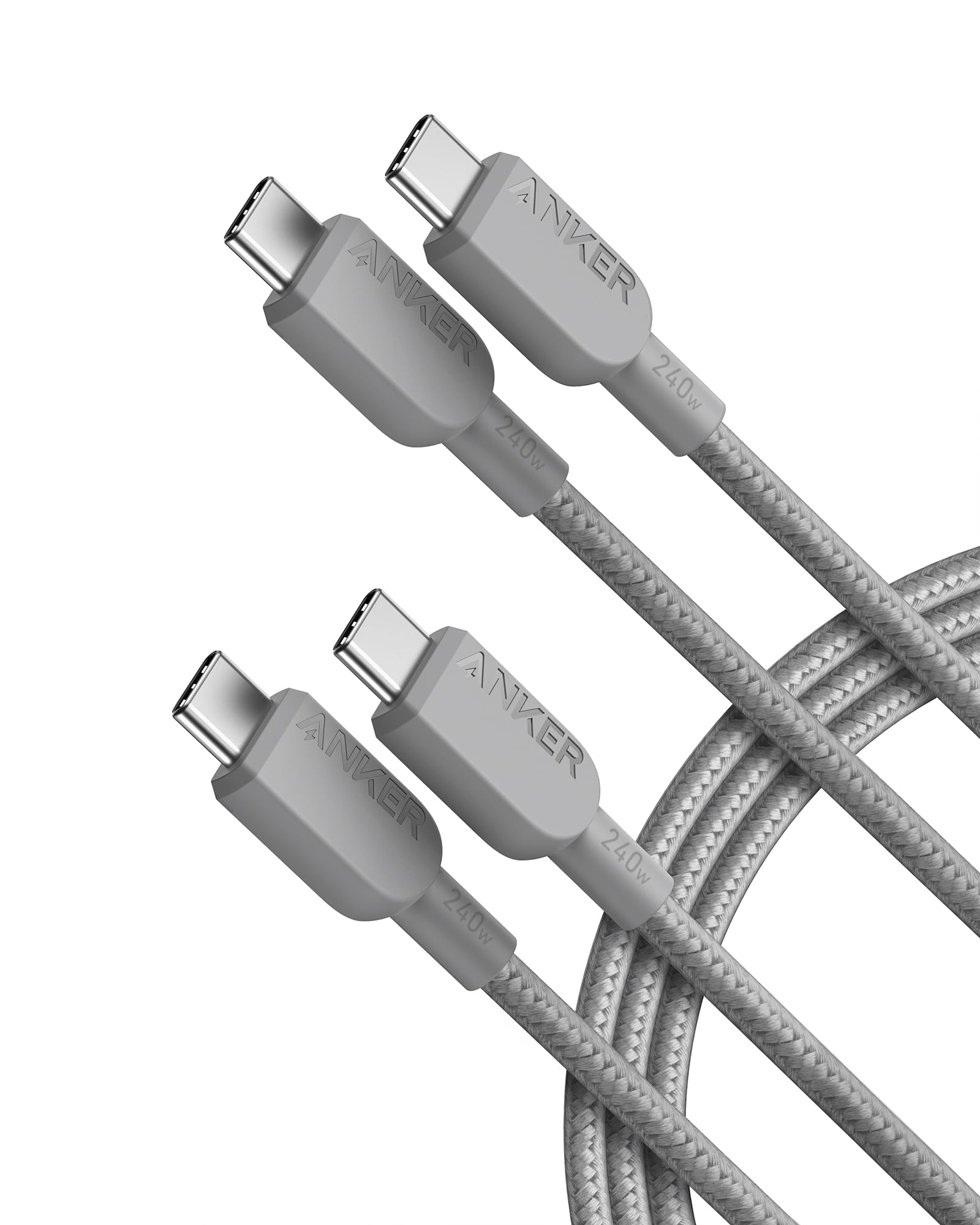 Anker USB C to USB C Cable (2Pack, 6FT),240W Type-C Fast Charging Cord for iPhone 17/16 Series,MacBook Pro 2020,iPad Air 4 and More (Grey)