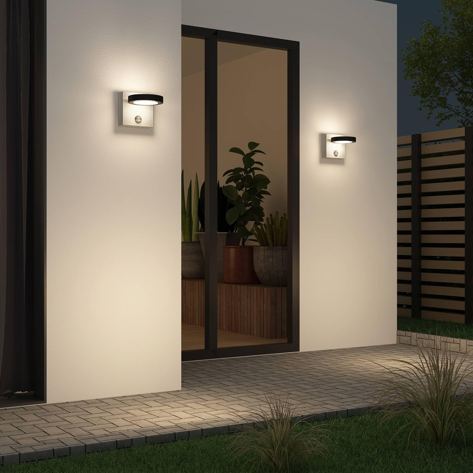 Lucande Applique da esterni con sensore di movimento (Moderno) colore Nero, in Alluminio lampadina inclusa parete esterna/parete casa abitazione terrazzo und balcone