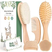 5 Piece Baby Hair Brush Set, Wooden Baby Brush and Comb Set with Natural Soft Goat Hair Bristles, Cradle Cap Brush, Baby Essentials Grooming Kit for Boy Girl