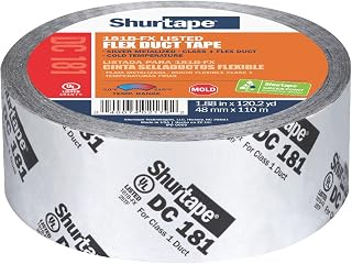Shurtape DC 181 UL 181B-FX Listed/Printed Film Tape, 48mm x 110m, Metalized Print, 1 Roll (164686)