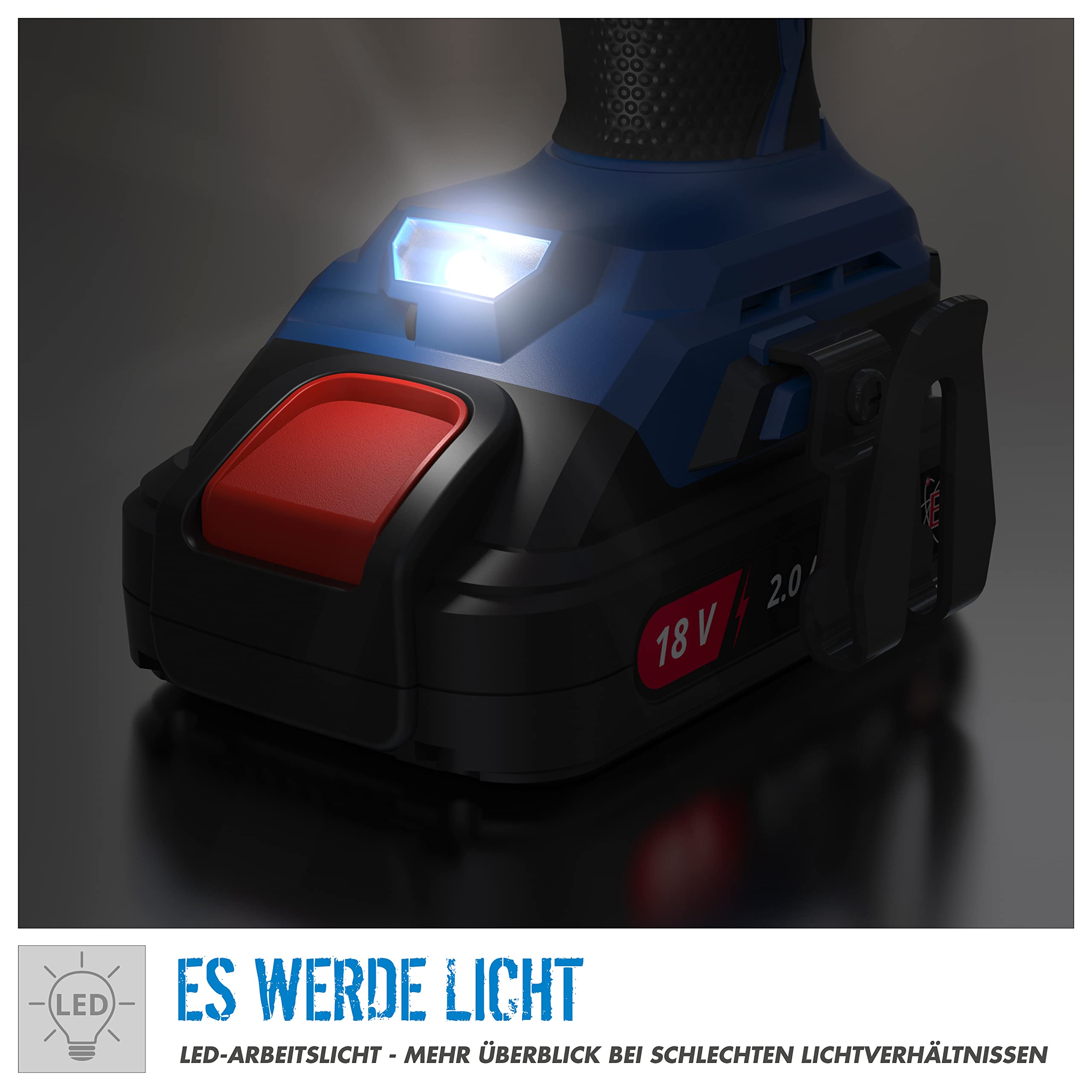 Güde Trapano avvitatore a percussione a batteria BSB 18-0 BL (serie Easy-Energy-Exchange Brushless, ioni di litio, 18 V, 2 marce, 21 livelli di coppia, coppia 55 Nm, luce LED, senza batteria e