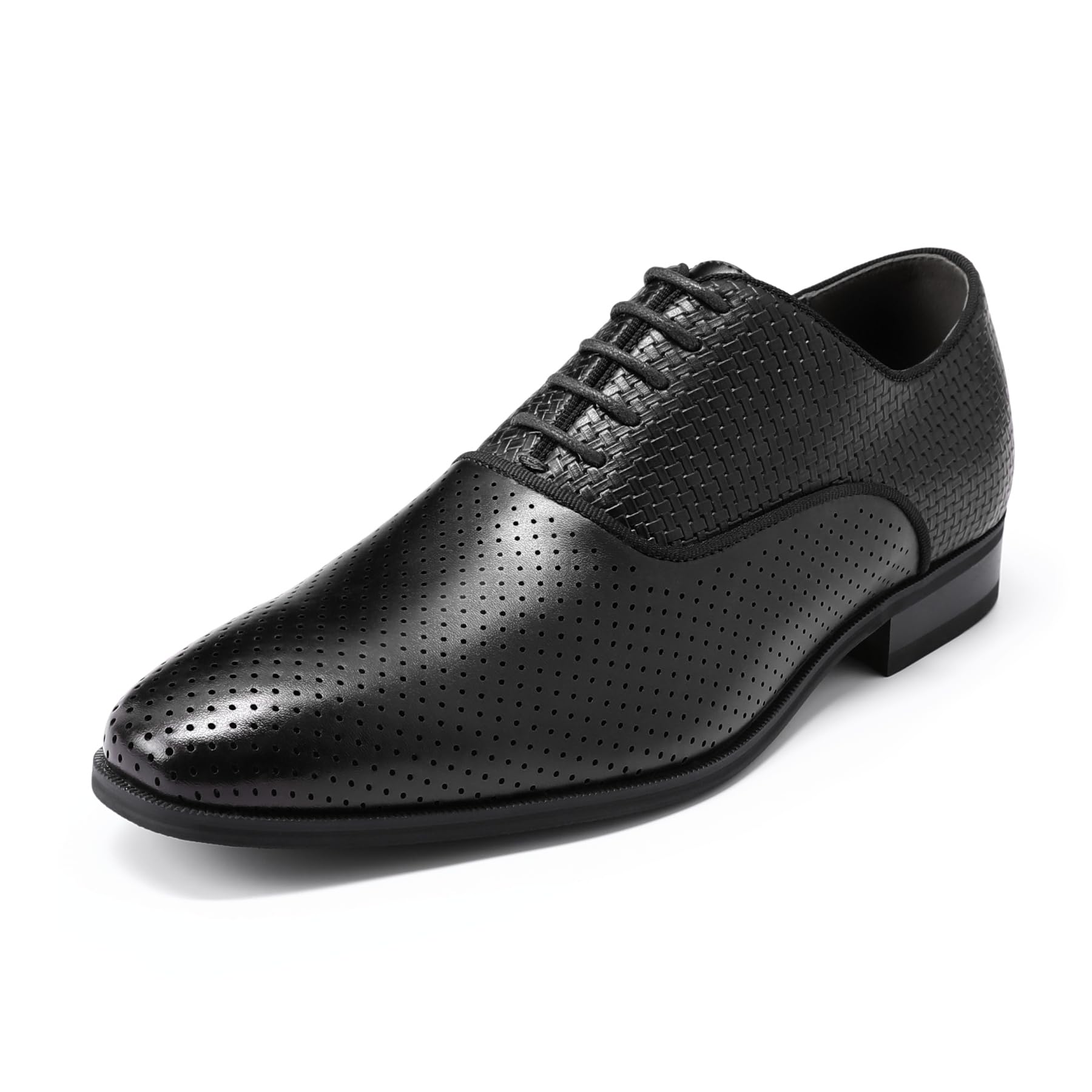 YFFUSHI Zapatos de Cordones para Hombre Oxford Perforados y Transpirables en PU Tejido Trabajo Traje Boda