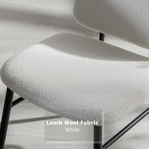 Miniatura 5 de HEAH-YO Juego de 2 sillas de comedor modernas, tapizadas de tela de lana de cordero con respaldo y marco de metal negro, cómodas sillas sin brazos