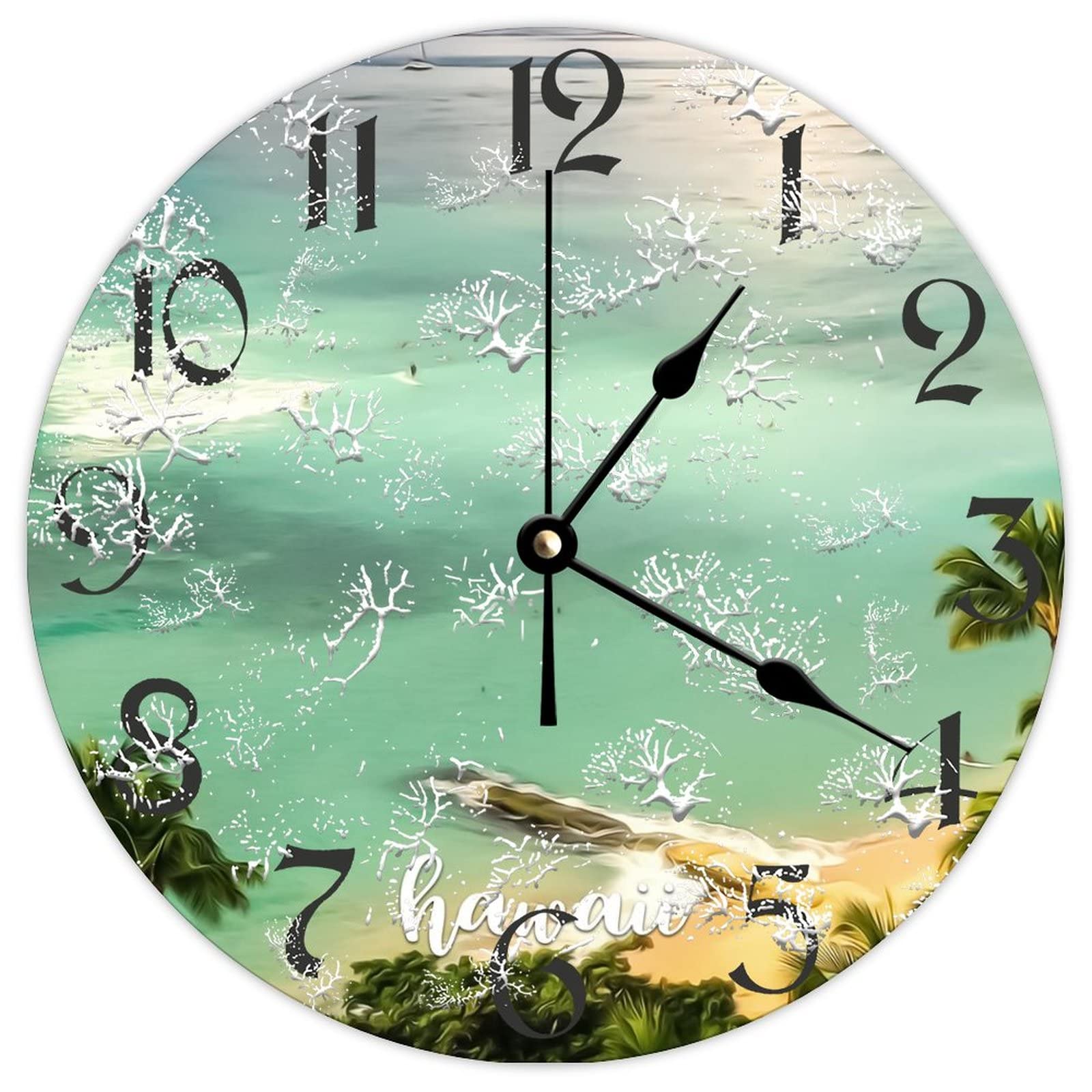 Horloge murale ronde en bois Hawaii City 38cm rustique et silencieuse