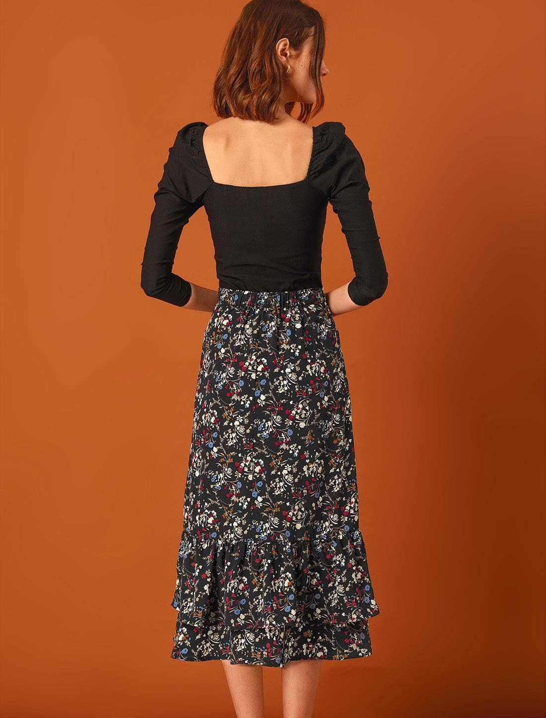 Allegra K Women's Printed Skirt 2025 Weekend Trendy Summer Chiffon Ruffle Tiered Flowy Midi Skirts