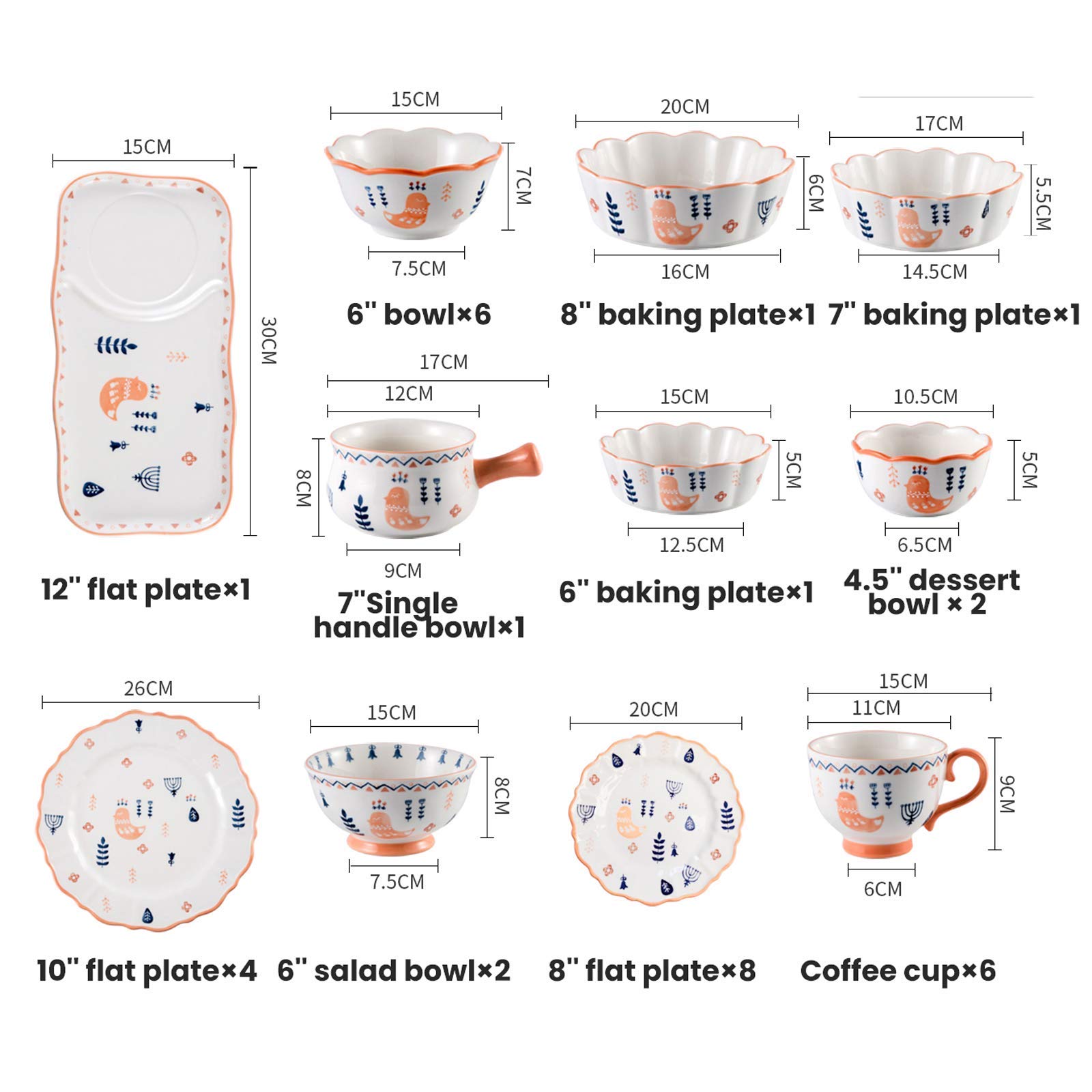 Ensemble de Plats/Assiettes/Bols, Ensembles de Vaisselle en céramique, Service de Table Japonais en Porcelaine Peinte à la Main de 33 pièces | Bol à céréales de Luxe lége,