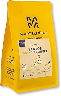 Martermühle Santos Kaffeebohnen entkoffeiniert 500g mild I Arabica I Aromen: Süßliche Milde, Toffee I Ganze Kaffee-Bohnen schonend geröstet, säurearm