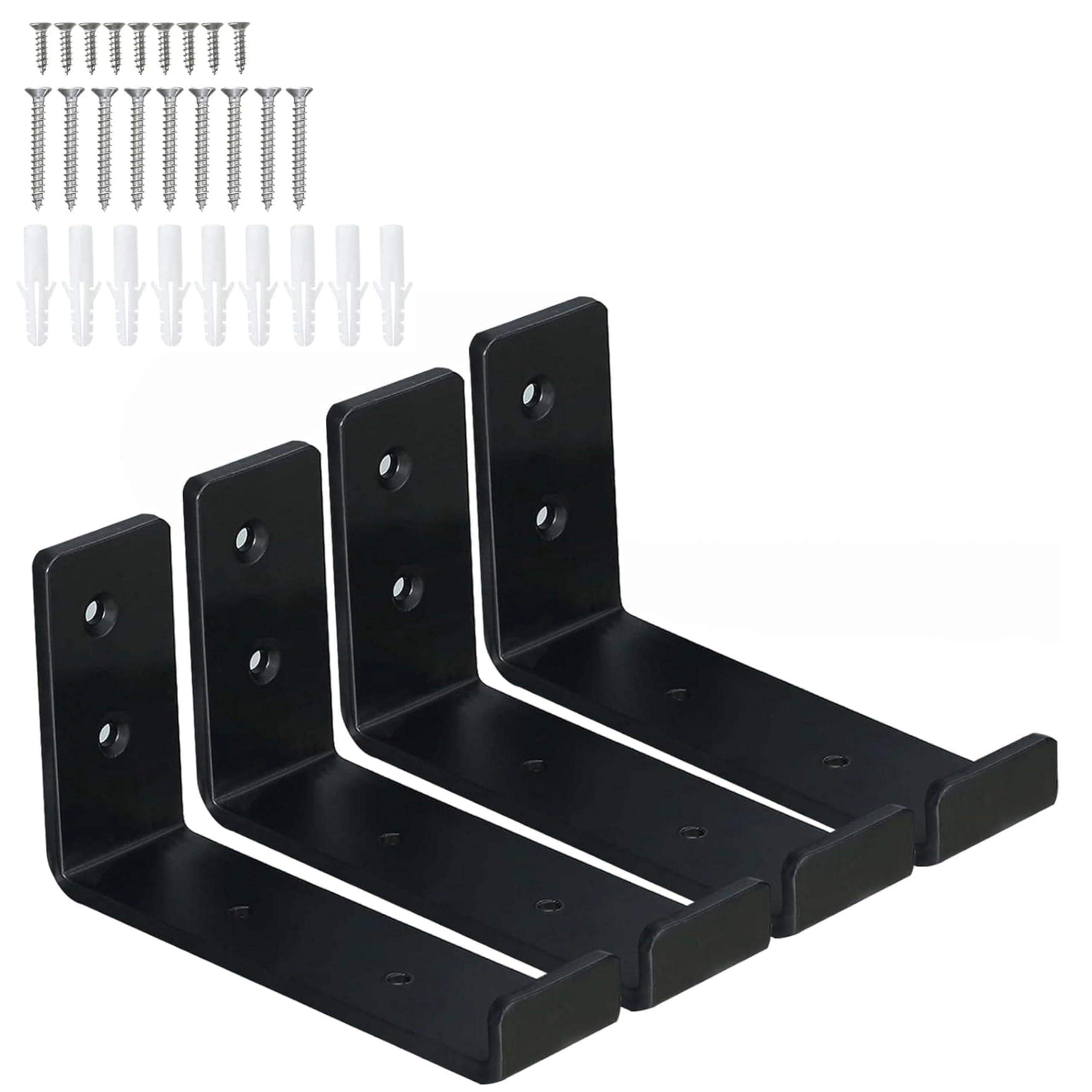 HEART ART Black Shelf Bracket 6 inch, J Metal Heavy Duty Shelf Support Brackets 4 Pack,6.3" L×4.8" H×1.2" W