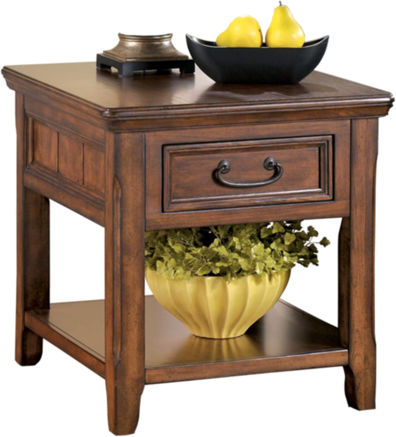 Signature Design by Ashley Woodboro Traditional Square End Table with Drawer, Dark Brown : Home & Kitchen