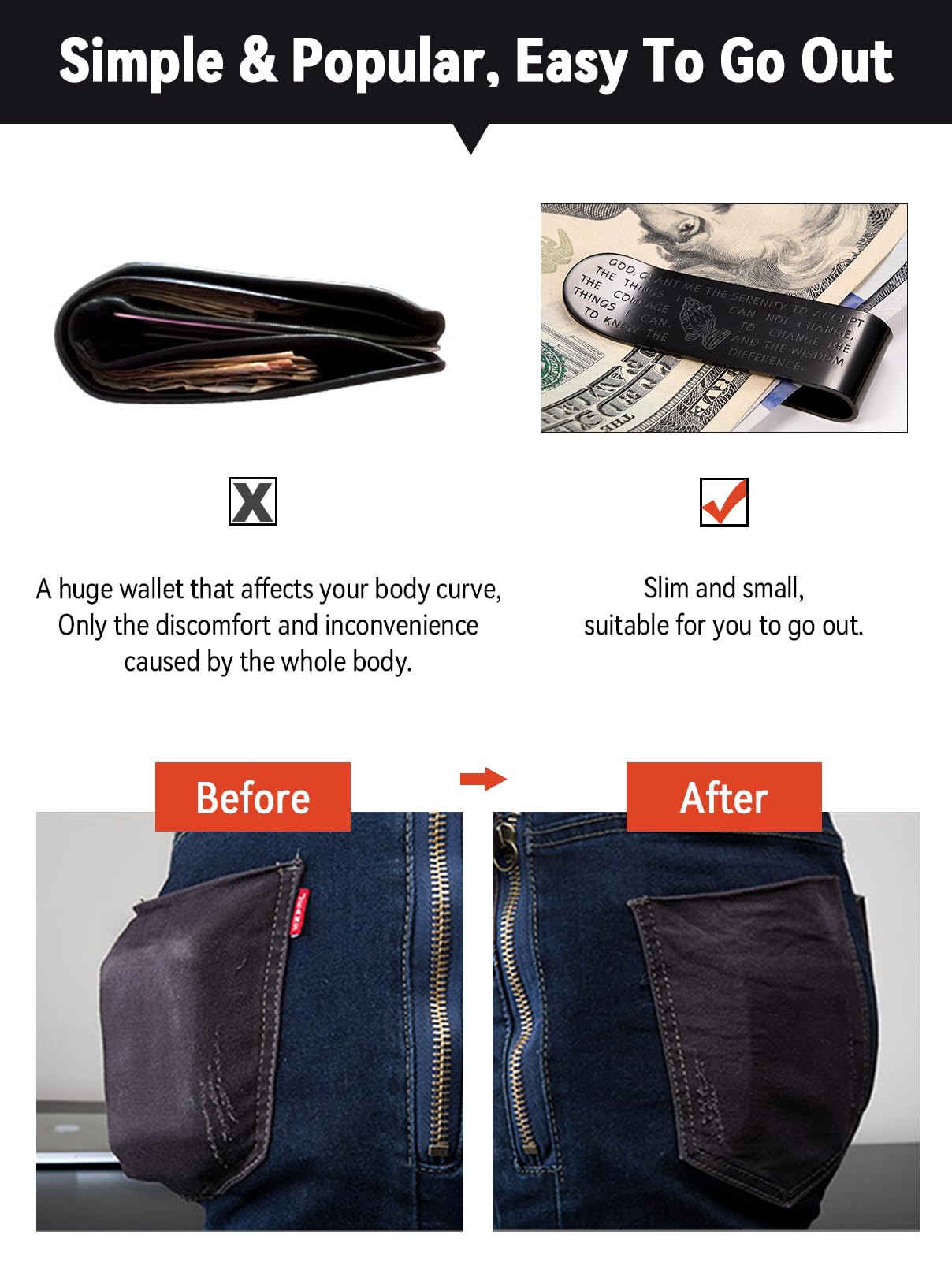 FaithHeart Pinza Hombre para Billetes Tarjetas Acero Inoxidable 316L Clip de Dinero Metal Accesorio Equipaje Pinza Religiosa Biblia Mano de Oración