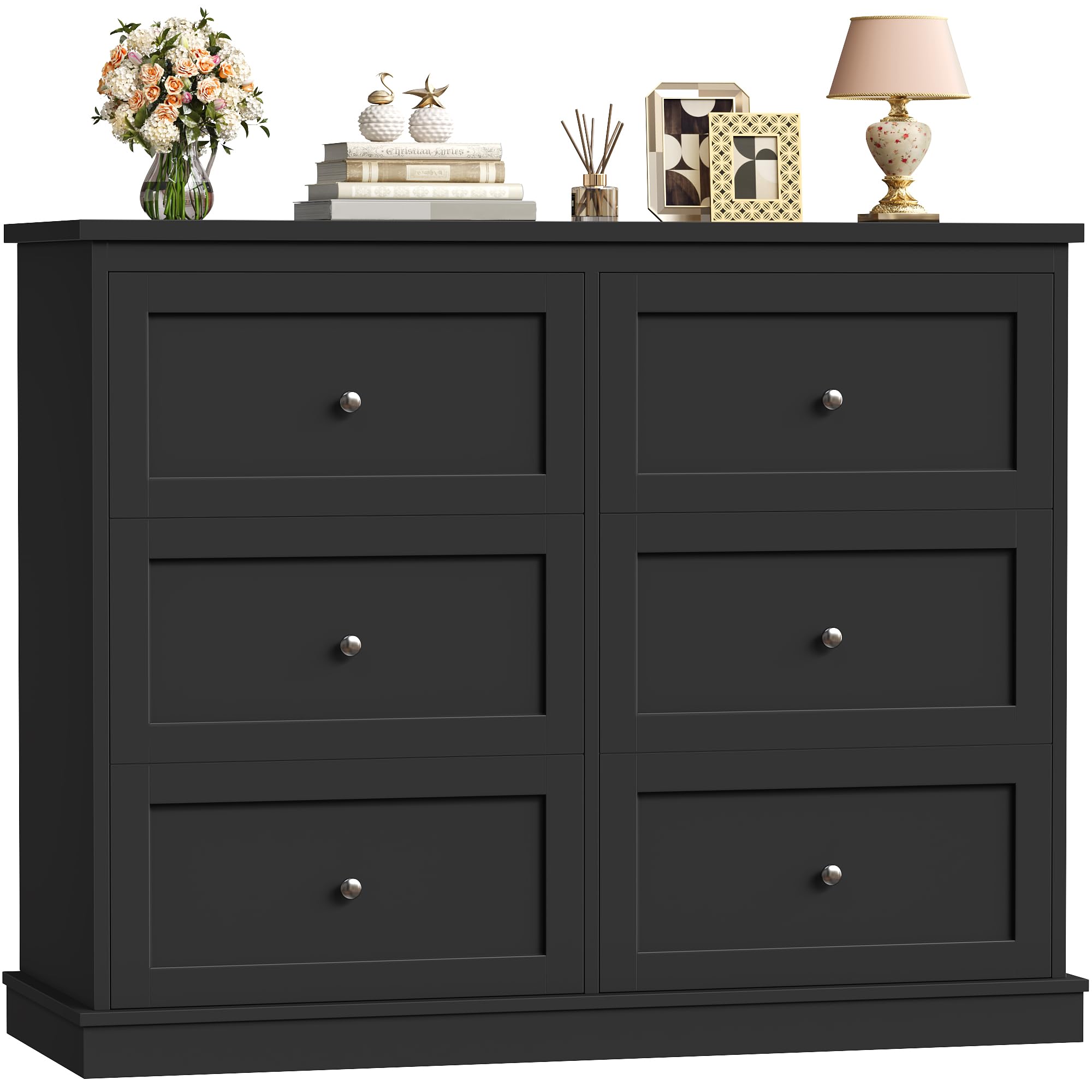 FOREHILL Bedroom Chest of Drawers Black Storage Cabinet with 6 Drawers
