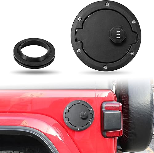SUNPIE Compatible con JK JKU 2007-2018 Fuel Filler - Cubierta de puerta de metal de aluminio con cerradura codificada compatible con JK 2007-2018 y