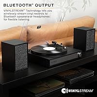 Vista 4 de Victrola Harmony - Sistema de tocadiscos Bluetooth - Reproductor de discos de vinilo de 3 velocidades, altavoces estéreo, Audio Technica ATN3600L
