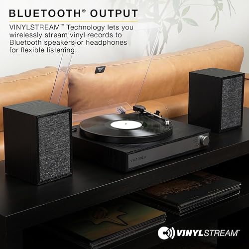 Miniatura 4 de Victrola Harmony - Sistema de tocadiscos Bluetooth - Reproductor de discos de vinilo de 3 velocidades, altavoces estéreo, Audio Technica ATN3600L,