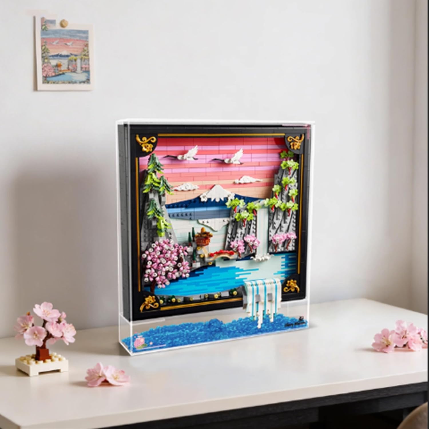 Dustproof Clear Acrylic Display Case,Designed for Lego 31218 Japanese Cherry Blossom Landscape Photo Frame Model Wall Mount Display Acrylic Display Case (Model Kit Not Included)