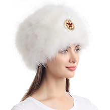 LA CARRIE Womens Faux Fur Hat for Winter with Stretch Cossack Russian Style White Warm Cap