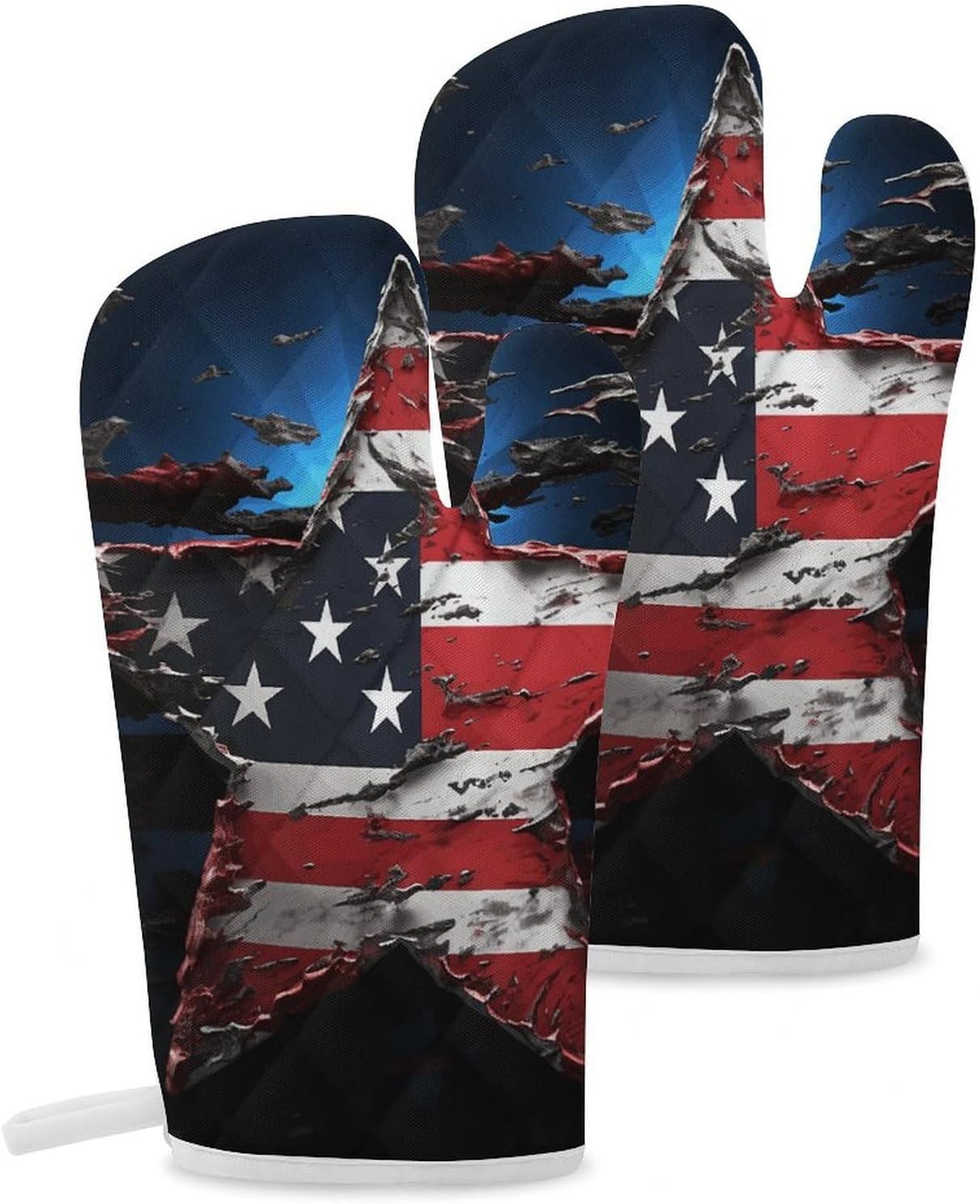 2 Pcs Oven Mitts Heat Resistant Kitchen Gloves Soft Safety Flag Stars Oven Glove for Microwave, Barbecue