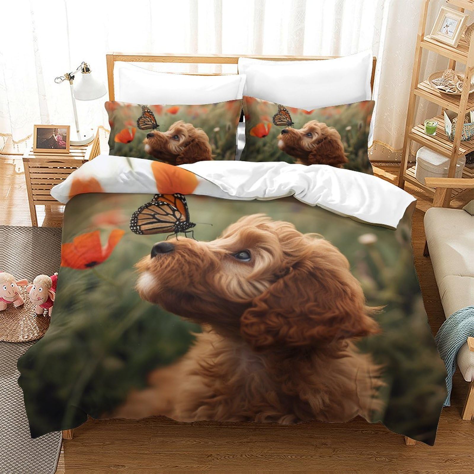 DNAVSOETR Cockapoo Duvet Cover Sets 3 PCS Hotel Quality Quilt Cover Bedding Sets Bed Covers with Pillowcases with Zipper Closure Hypoallergenic Soft Breathable Microfiber Double（200x200cm）