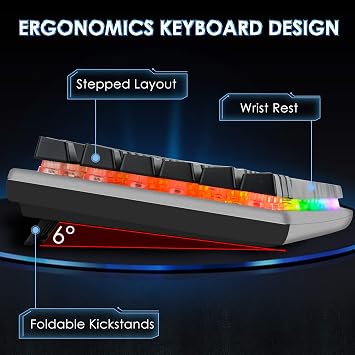 RGB Backlit Gaming Keyboard with Mouse Combo and Mouse pad, Multimedia Keyboard Knob,Mechanical Feel USB Wired Keyboard for Windows PC, Silvery White (10209)