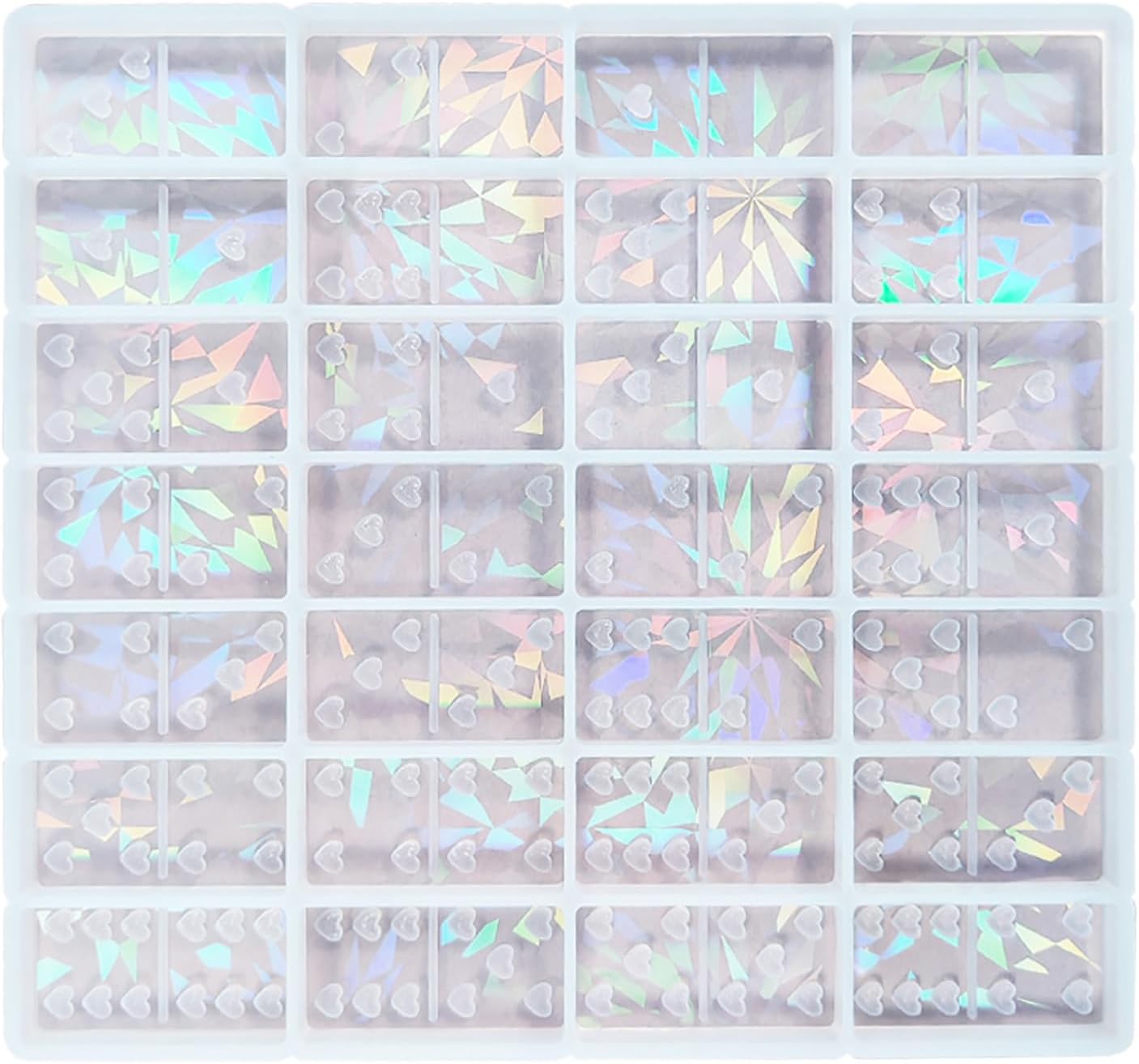 Heart Dominoes Holographic Silicone Mold Crystal Epoxy Resin Game Mold Jewelry Molds for Resin Casting