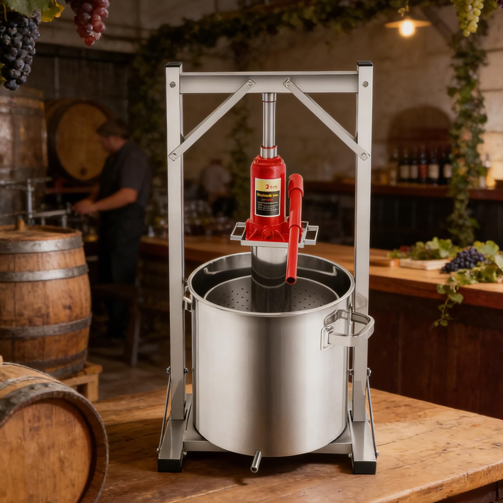 Pressa idraulica per frutta in acciaio inossidabile con secchio filtrante e staffa, produttore manuale di succo per casa, ristoranti e cantine