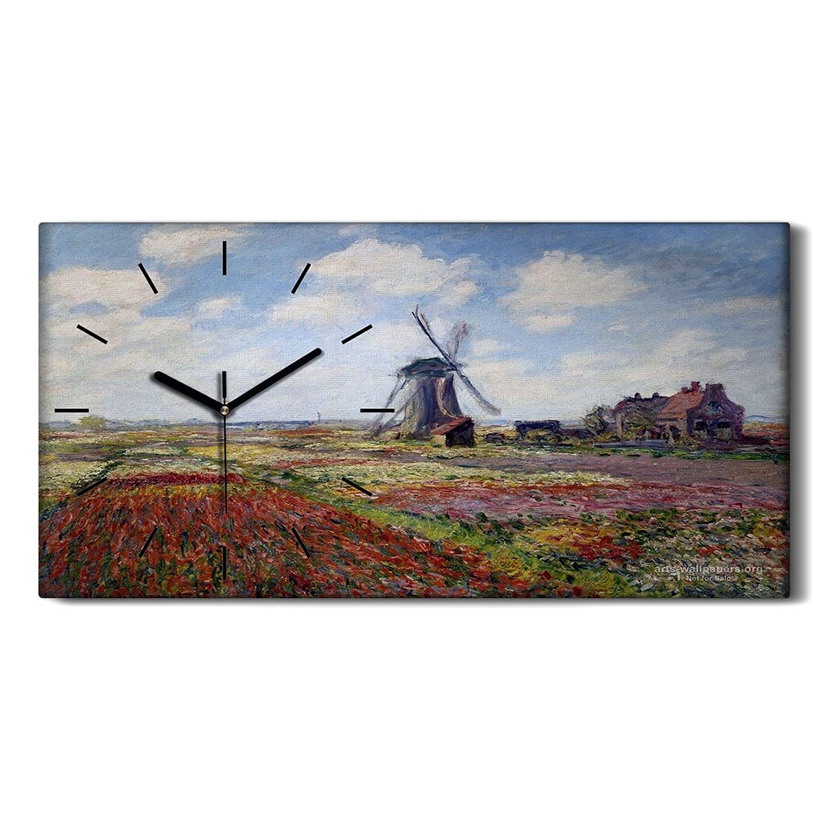 Horloge sur toile évocation champs de tulipes pour une décoration douce et zen